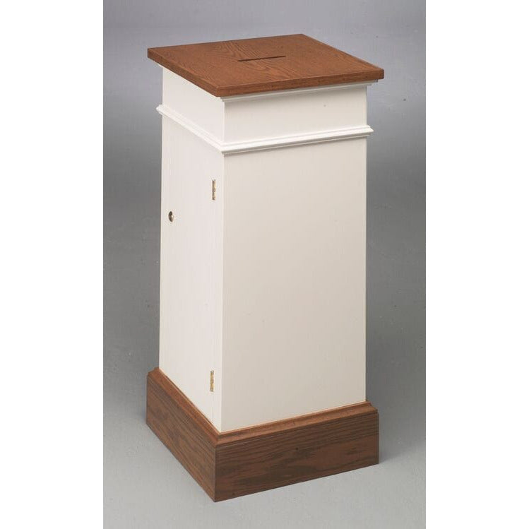Trinity Tithe Box #80 white tithe box with top and base a wood color