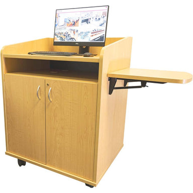 Nova Solutions AV Lectern with privacy sides.  Picture with computer and keyboard on top