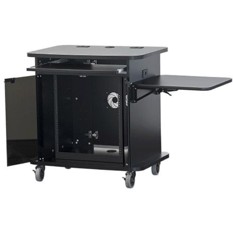 AVFI Multimedia Cart 103324- This cart has everything you need. Side shelf, keyboard slide out, and rack rails.