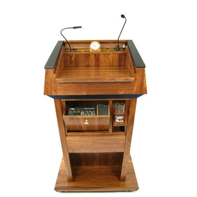 Executive Wood Presidential Plus Evolution Sound Lectern-  The back side, plenty of space for your notes, a place for cups, and to hold amplifiers.