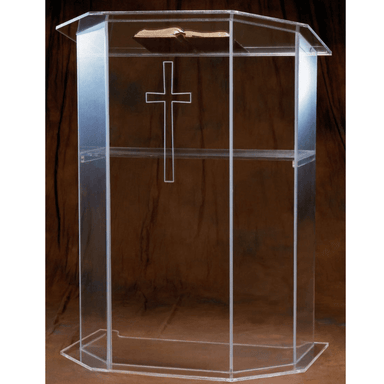 3350 Acrylic pulpit with cross and shelf
