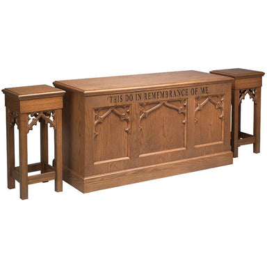 Trinity Closed Communion Table #200 - communion table with fancy designs on front.