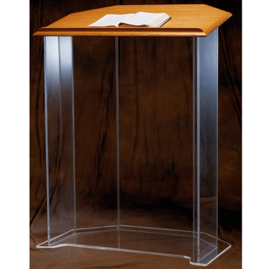 3351 Acrylic Pulpit with wood top and bible laying on top