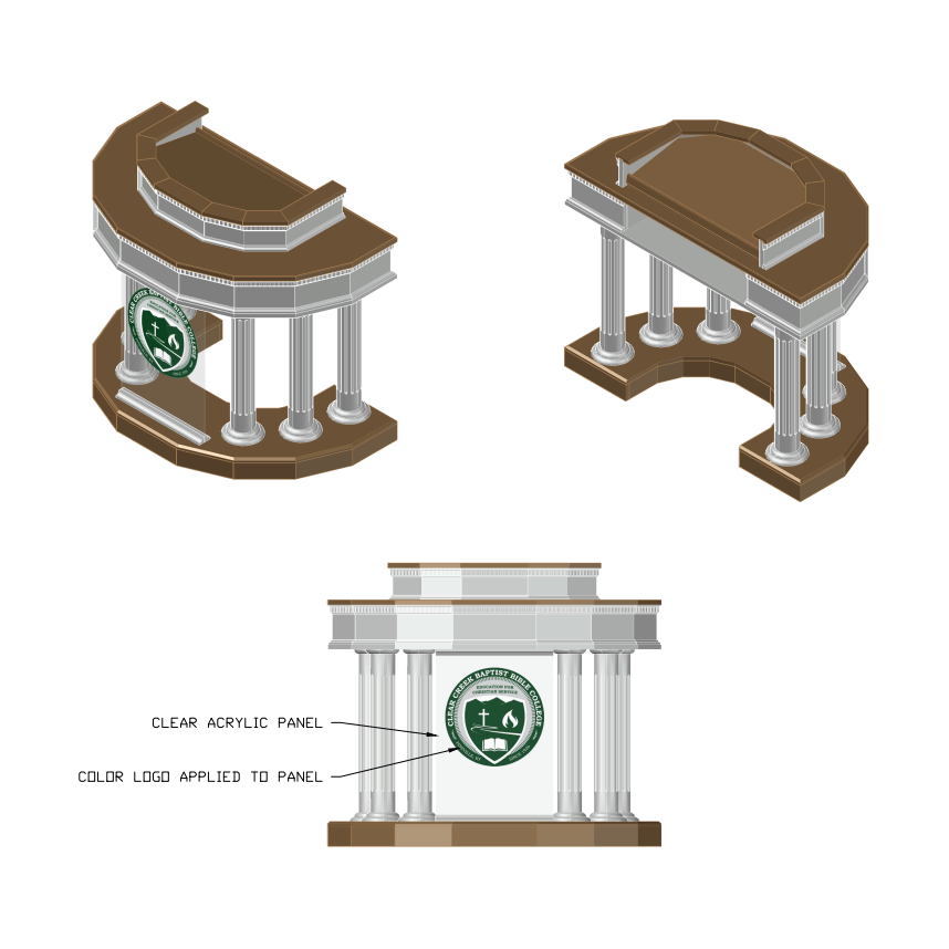8302 pulpit plans photo with green logo on plexiglass