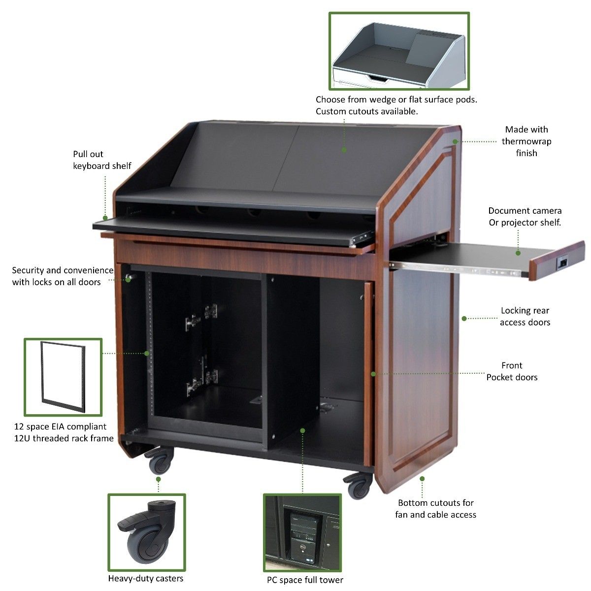 AFVI Multimedia Executive Podium with Pocket Doors - PDX21