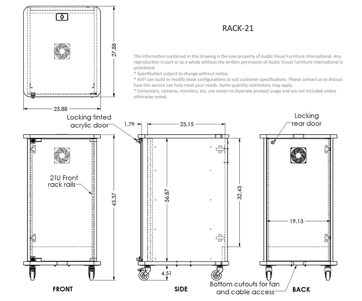 AVFI Deluxe Mobile EIA Equipment Storage Racks 12U 16U 21U