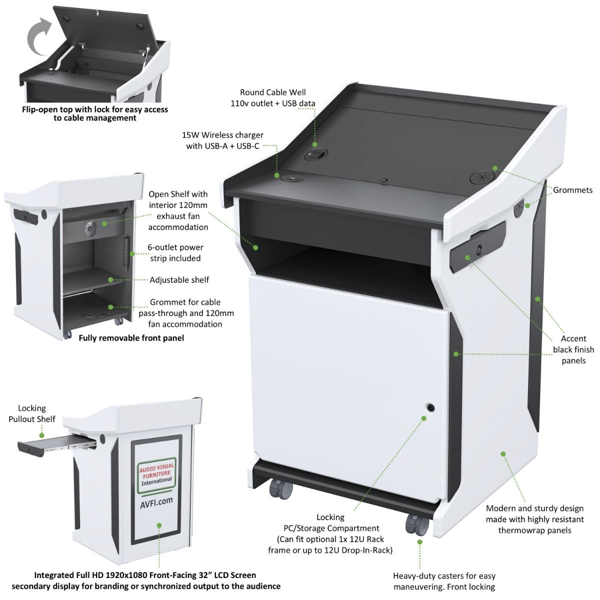 AVFI Digital Mobile Podium with 32" Full HD Display & Charging – PDX1532-FS