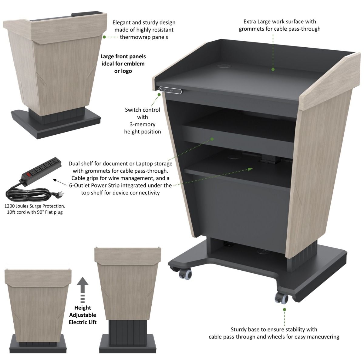 AVFI Height Adjustable Diplomat Podium Plus  - PDDL31