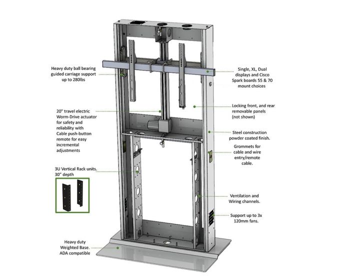 AVFI Height Adjustable Fixed Lift Stand for Single and Dual Monitors - LFT7000FS
