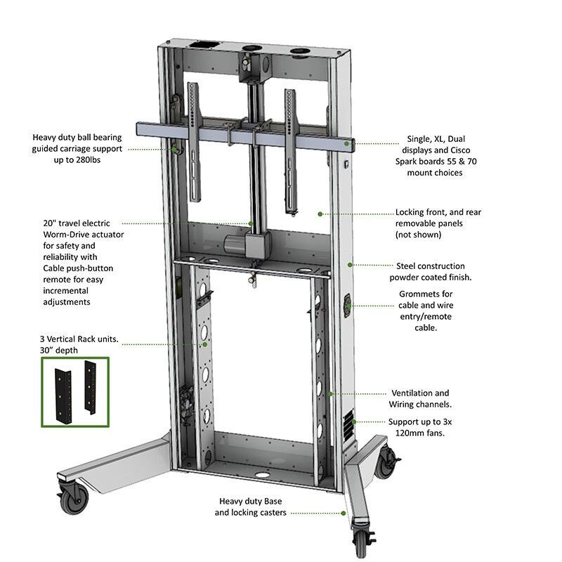 AVFI Mobile Lift Stand and Height Adjustable Single & Dual Monitor - LFT7000