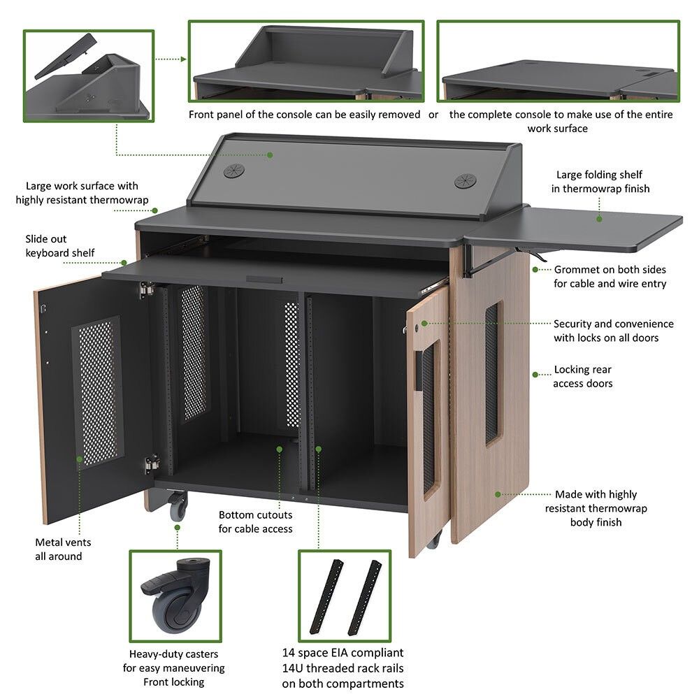 AVFI Multimedia  Dual Rack Mobile Instructor Station Podium - PD5107