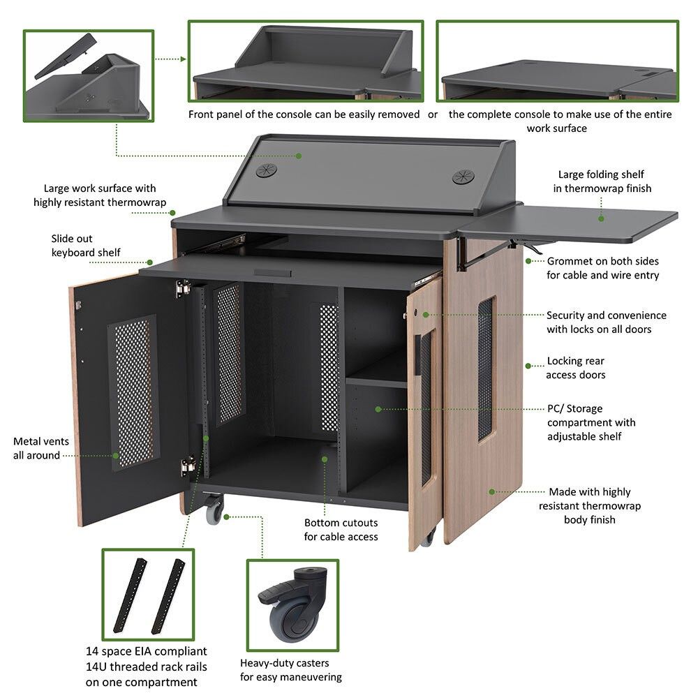 AVFI Multimedia Mobile Instructor Station with Keyboard Tray - PD51