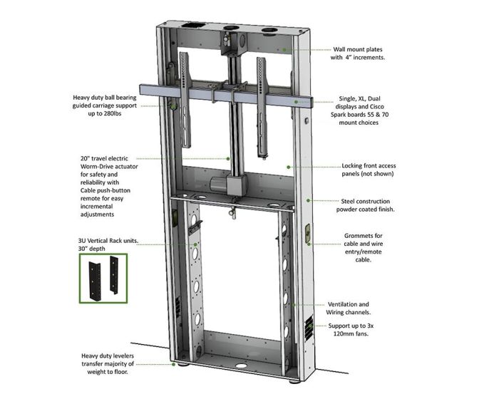 AVFI Wall Mounted Height Adjustable Stand for Single and Dual Monitor - LFT7000WM