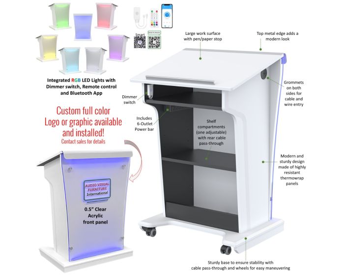 AVFI Wood and Acrylic Lectern PLUS with LED Lights LEX25XL-AF