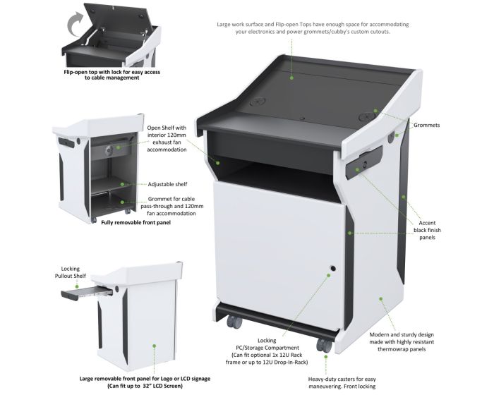 AVFI Flip-Open Top Mobile Podium - PDX1532