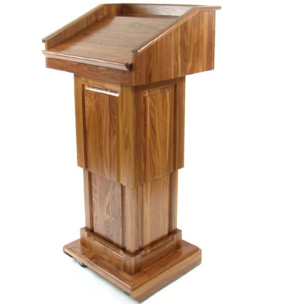 counselor lift executive wood adjustable height podium at highest point