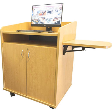 Nova Solutions AV Lectern with privacy sides.  Picture with computer and keyboard on top