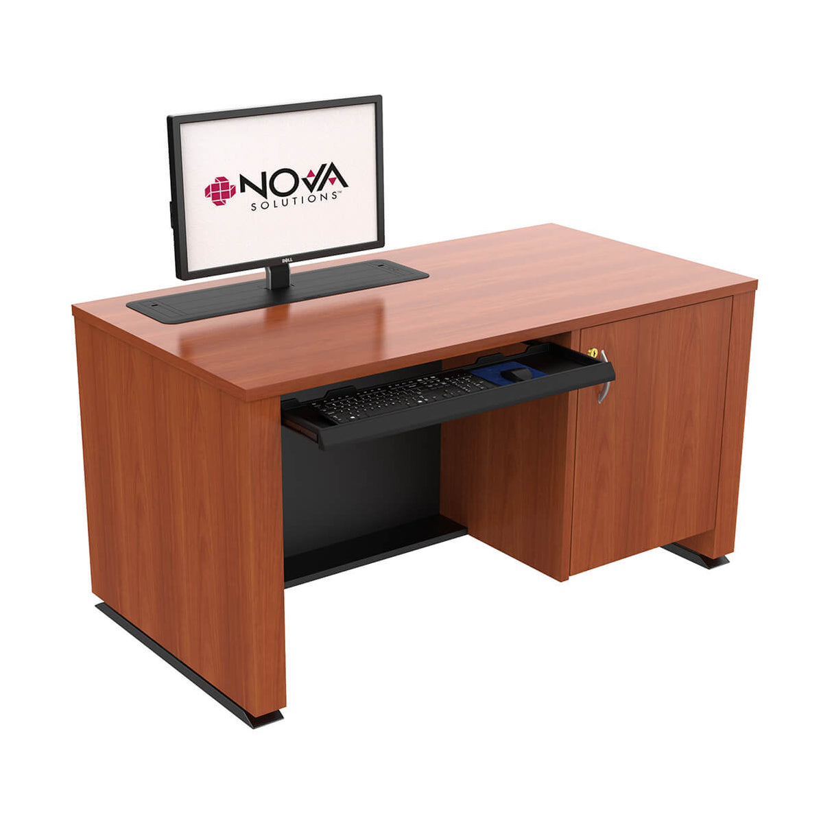 Height adjustable lectern with hidden monitor lift