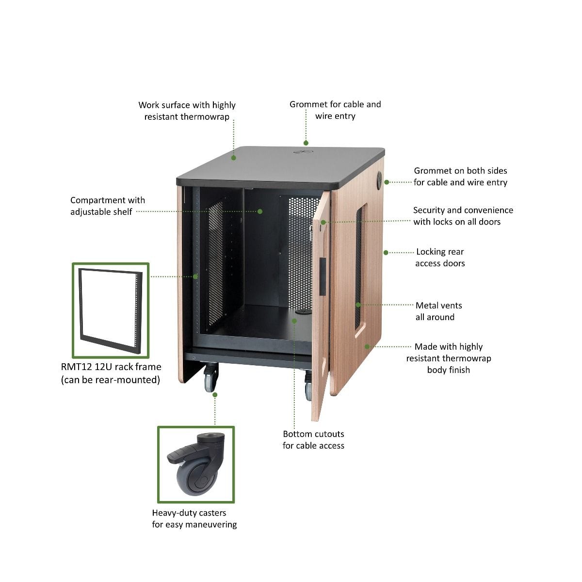 Avfi Rack AVFI RK5106 12U Mobile AV Cabinet for Equipment Storage — Podium Stage