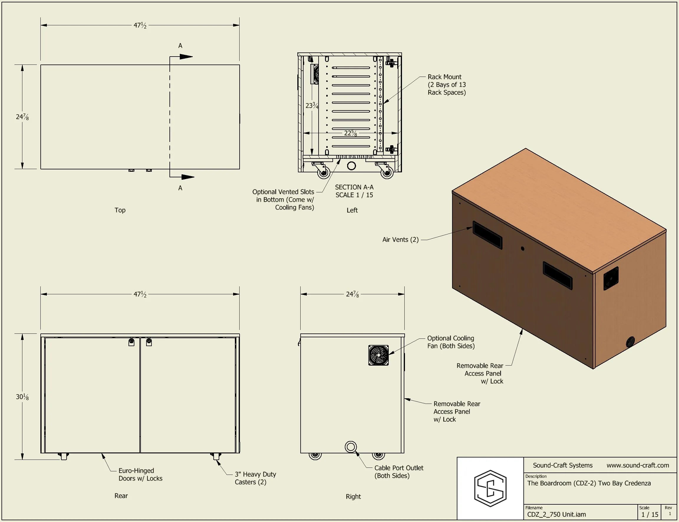 Sound-Craft The Boardroom Multimedia Storage Credenza - CRDZ2