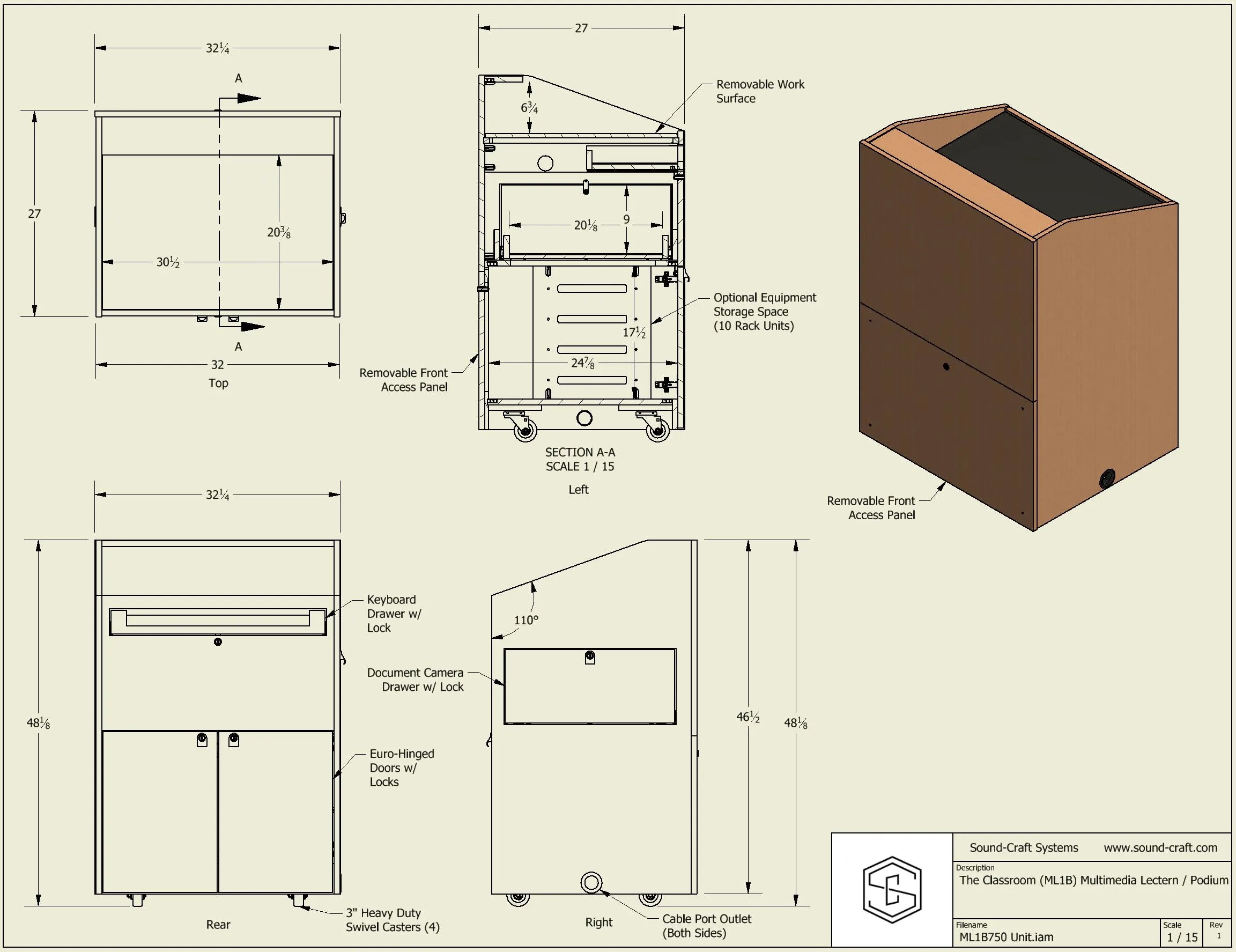 Sound-Craft The Teacher Multimedia Lectern with Equipment Storage - ML1B