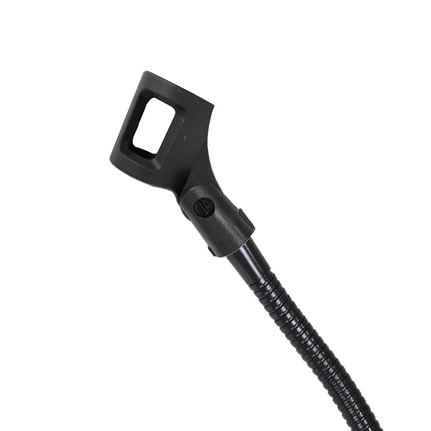 Black metal rod with a square fitting on a white background