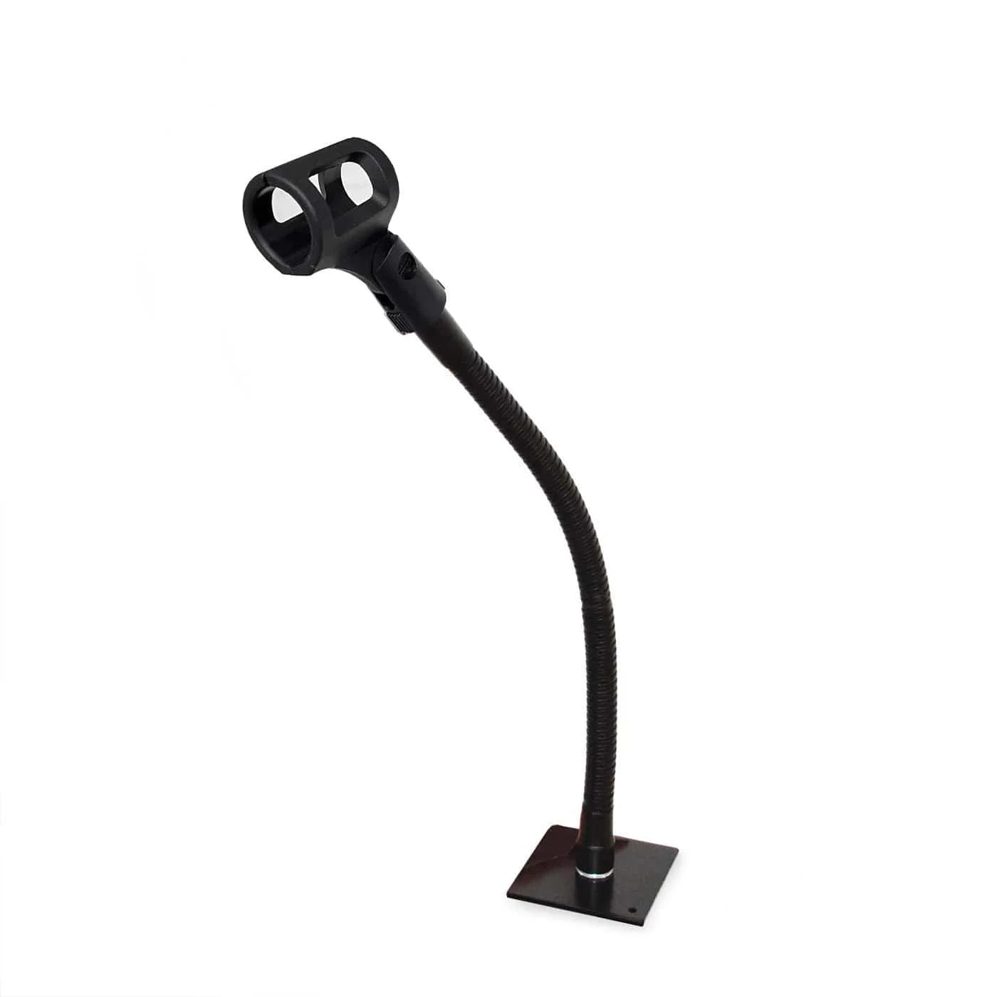 Black flexible neck stand on a white background