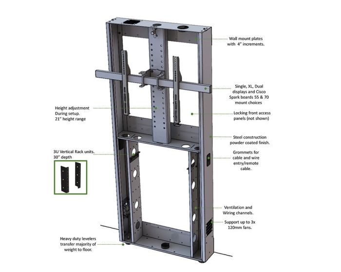 AVFI Height Adjustable Heavy Duty Wall Anchored Stand for Single and Dual Monitor Mount - TP4000WM