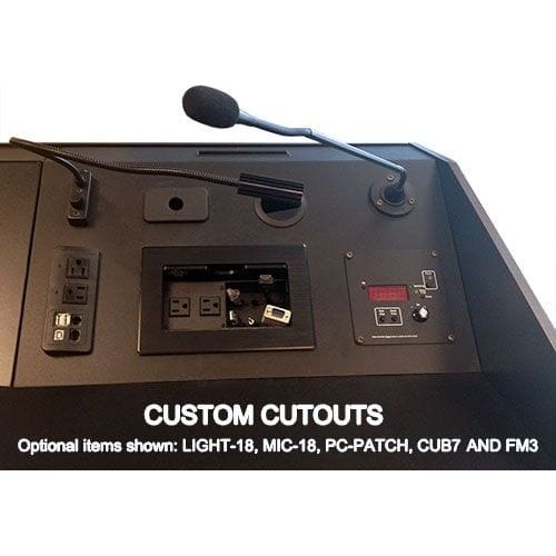 Custom cutouts on multimedia podium