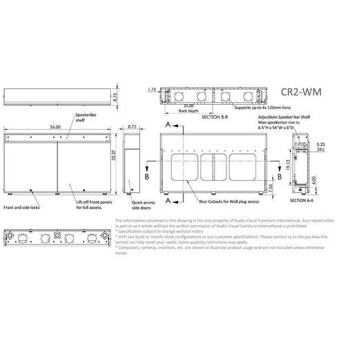 AVFI dual rack credenza cr2-wm dimensions