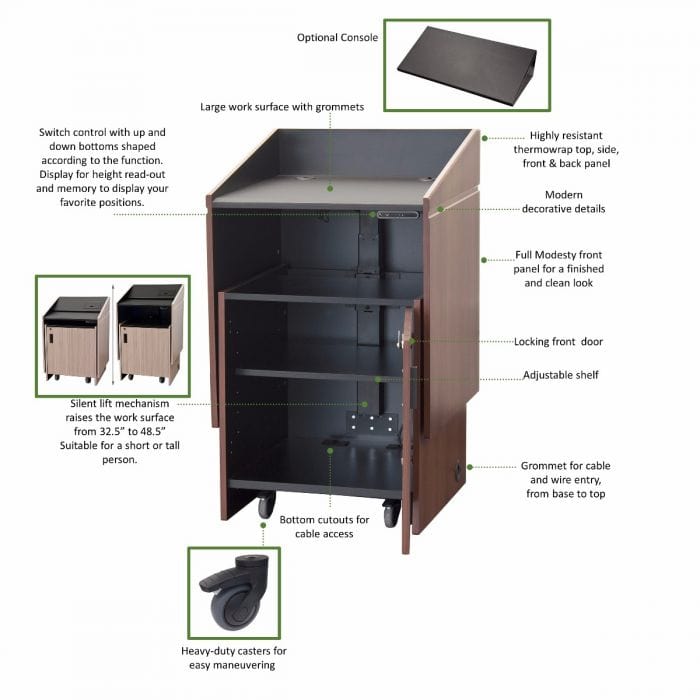 multimedia height adjustable lectern features