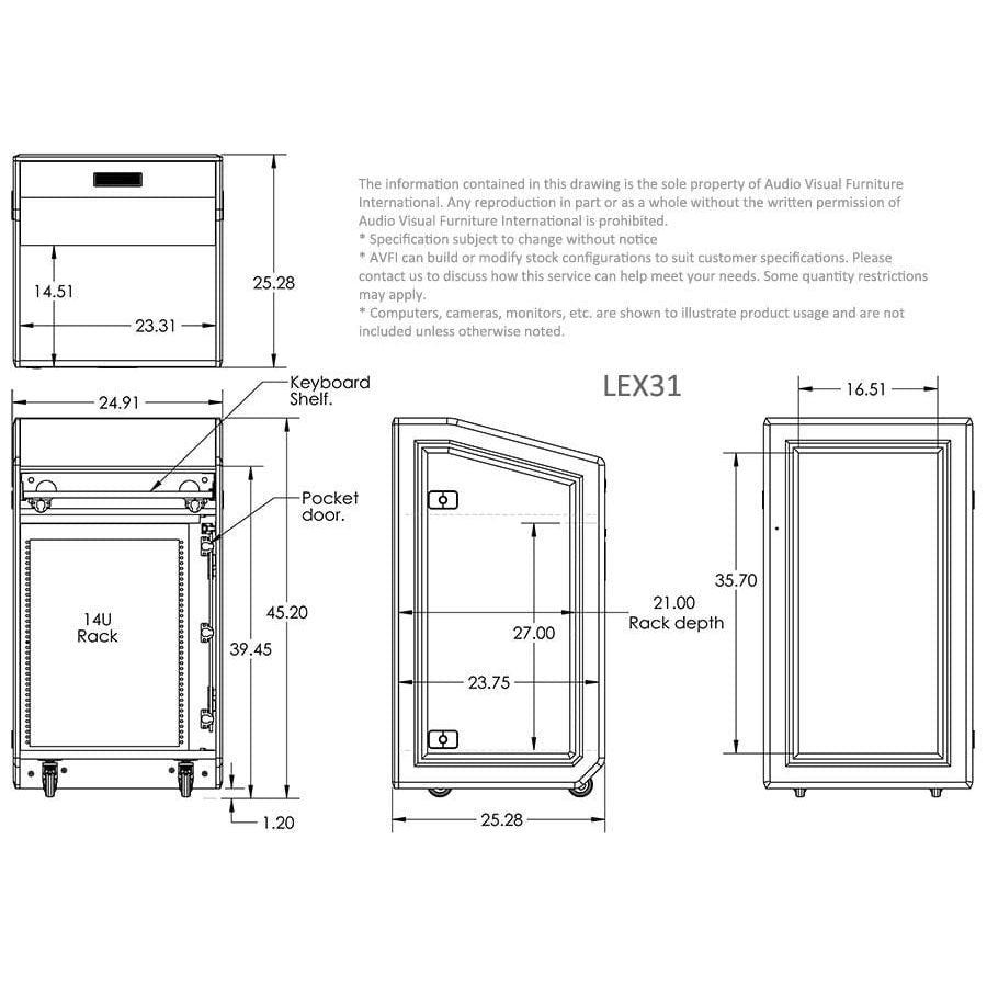 avfi multimedia lectern lex31 dimensions