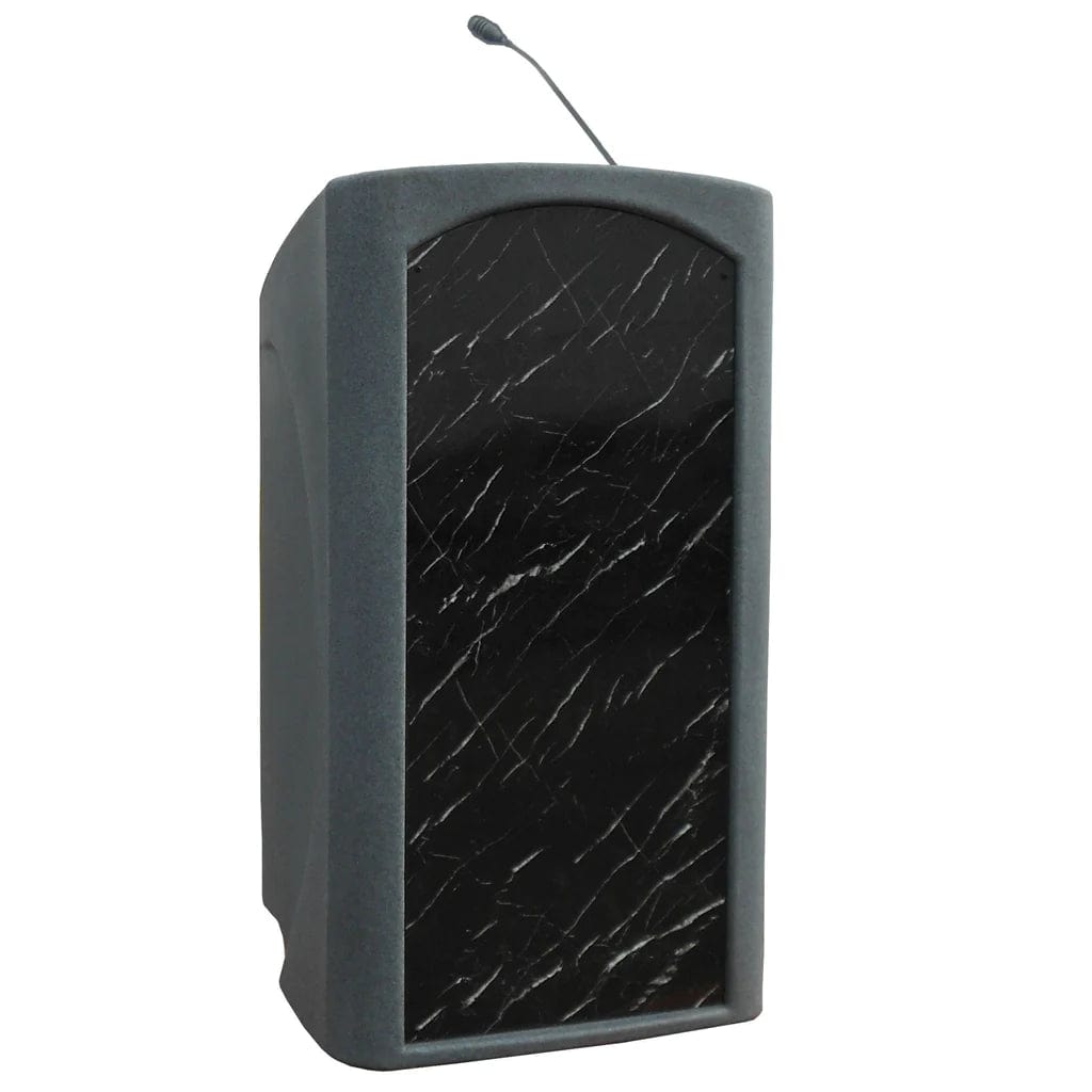 portable podium with microphone in black and grey