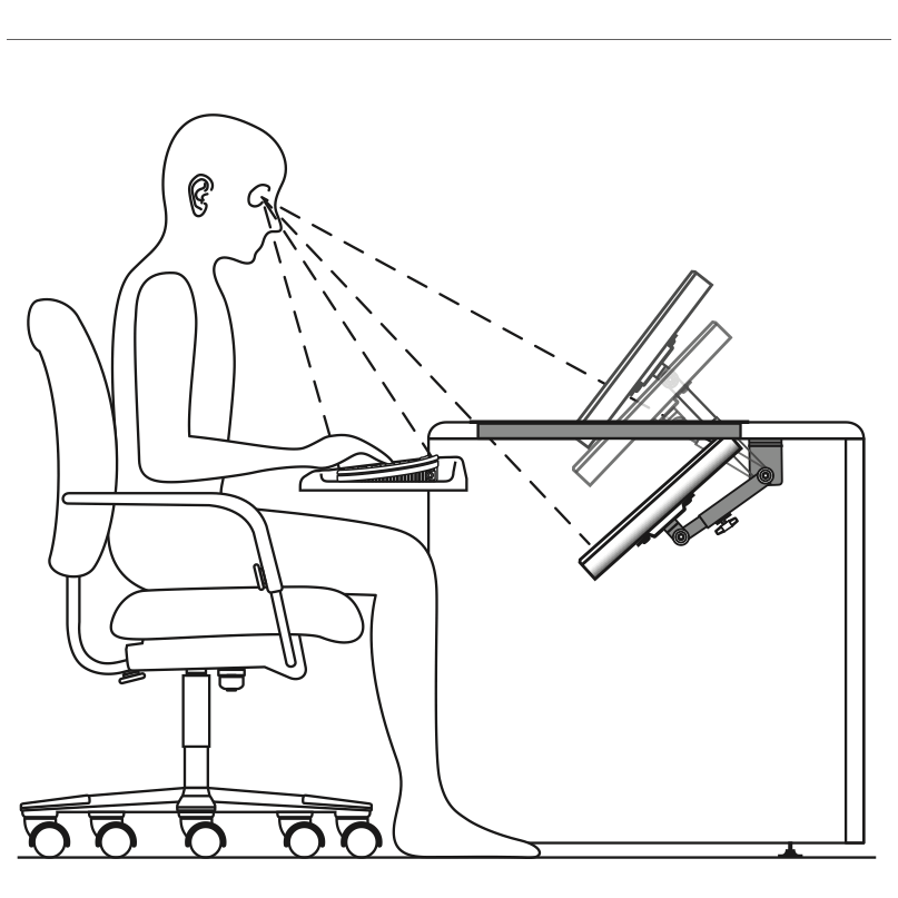 a drawing of a person at a downview computer desk