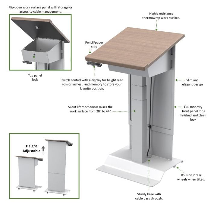 height adjustable podium lex28 features.