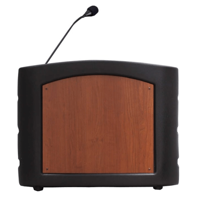 tabletop lectern with microphone in red and black front view