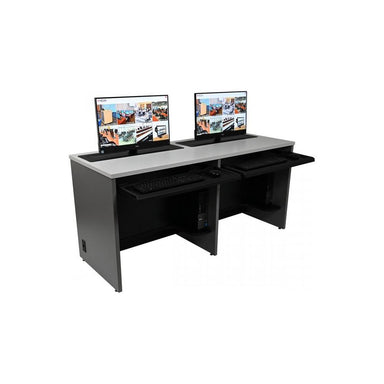 nova solutions double use trolley monitor lift desks with computers on top