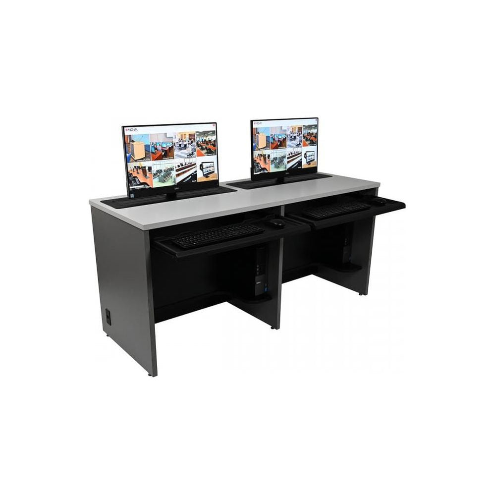 desk with monitor hidden below work surface