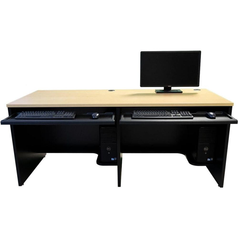 Double use training desk with keyboard tray pulled out