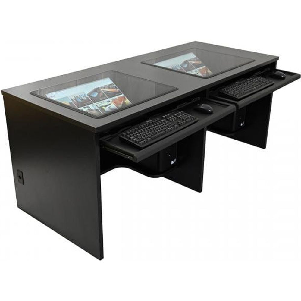 Nova solutions double downview desk with computers under the glass top