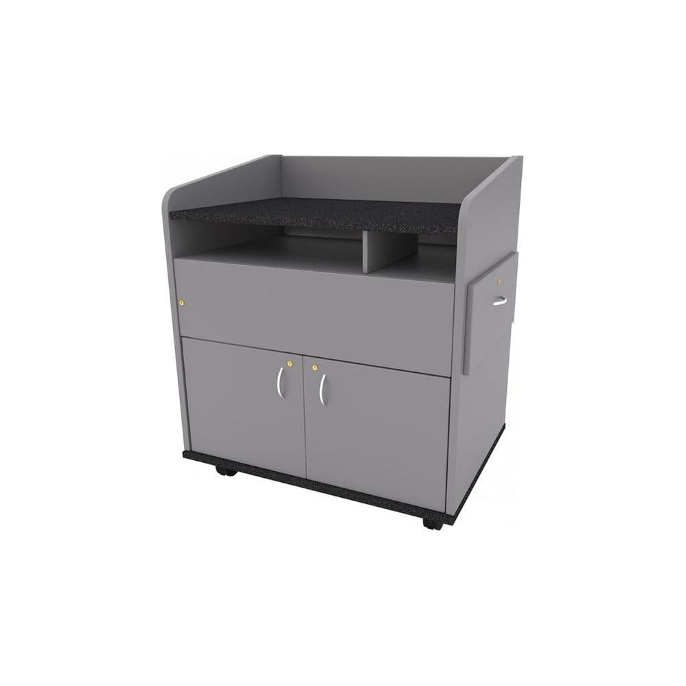 nova solutions privacy side teacher podium back view shown in grey