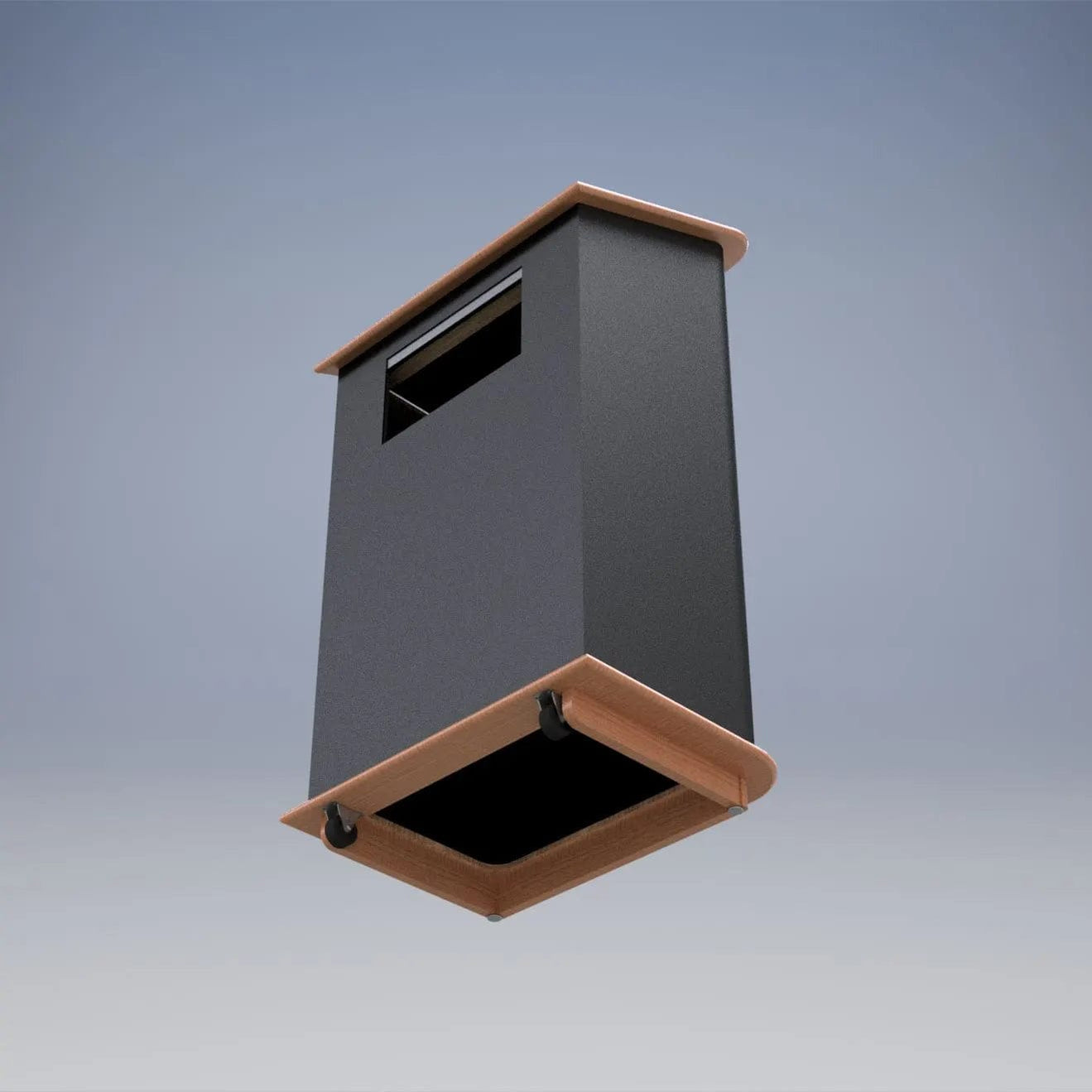 black lectern with wheels bottom view