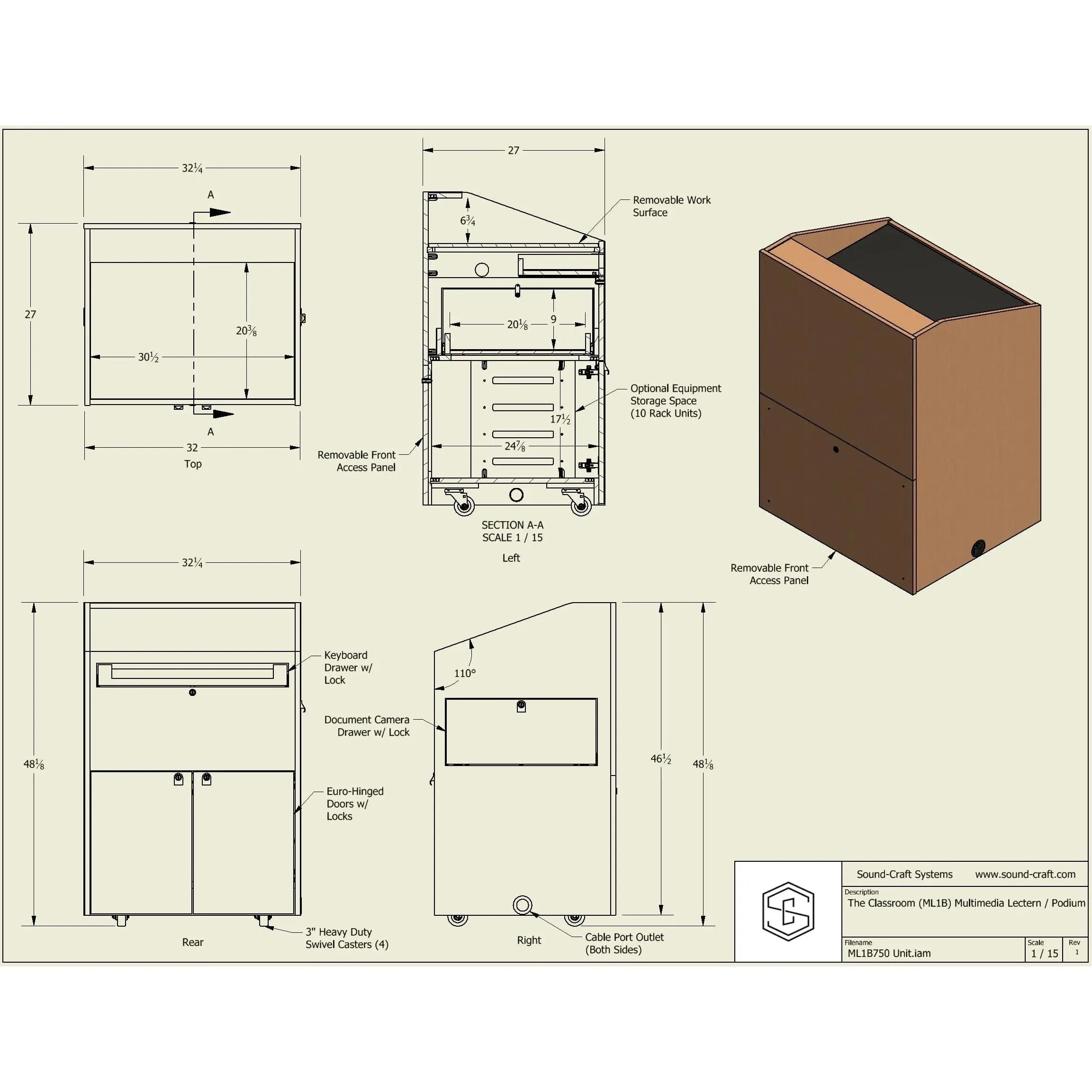 sound craft the teacher podium dimensions