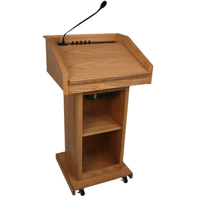 Amplivox Wireless Victoria Lectern SW3020 has shelves for space, and casters for easy movement