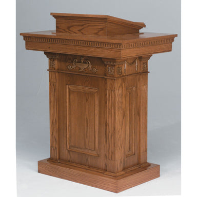 Trinity Wooden Church Pulpit - Church podium wood with ample features to deliver best sermon!  It has exquisite church pulpit designs on the front.