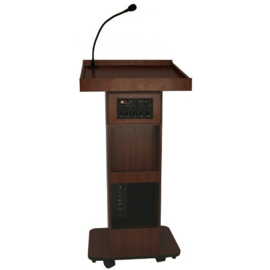 Amplivox Executive Sound Lectern SW505-  this wooden lectern on wheels makes mobility easy.  Never worry about having to pick this podiums stand up.