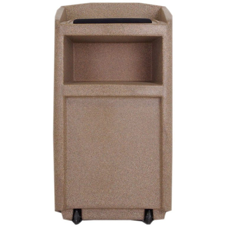 presenters view of classic chameleon portable podium with shelf, book stopper, and casters