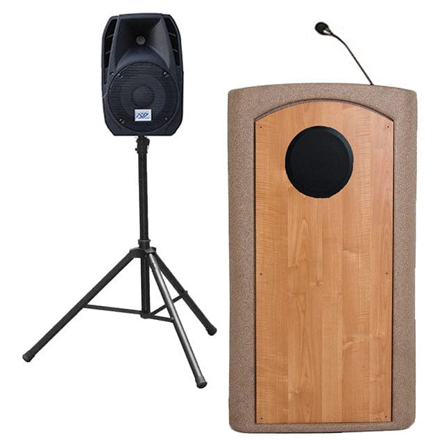 Portable lectern with microphone and speaker