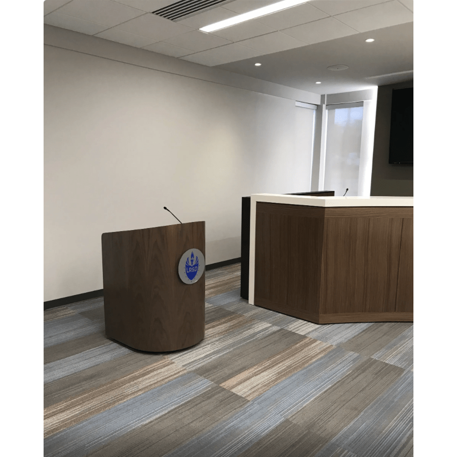 Branded Rounded Lectern Soundcraft Systems Round Wood Lectern The President — Podium Stage