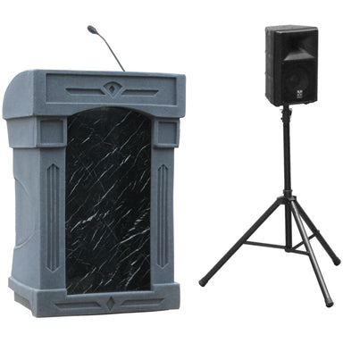 The DaVinci Presenter Podium Lectern w Speaker By Dan James in Gray Granite with Black Marble Insert
